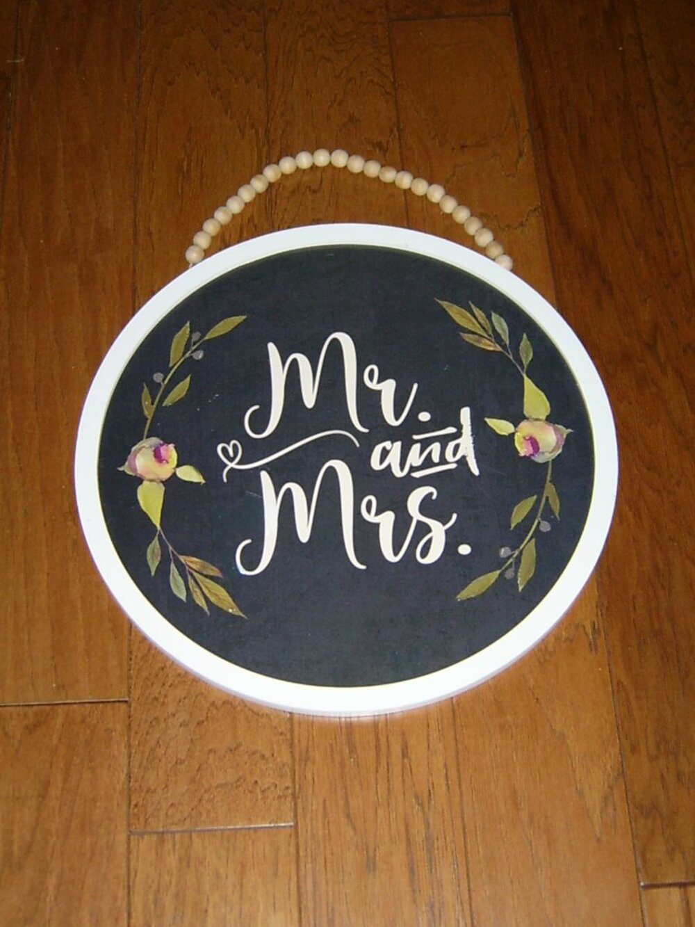 Mr. & Mrs. Wooden Hanging Sign, 18" Diameter, GUC